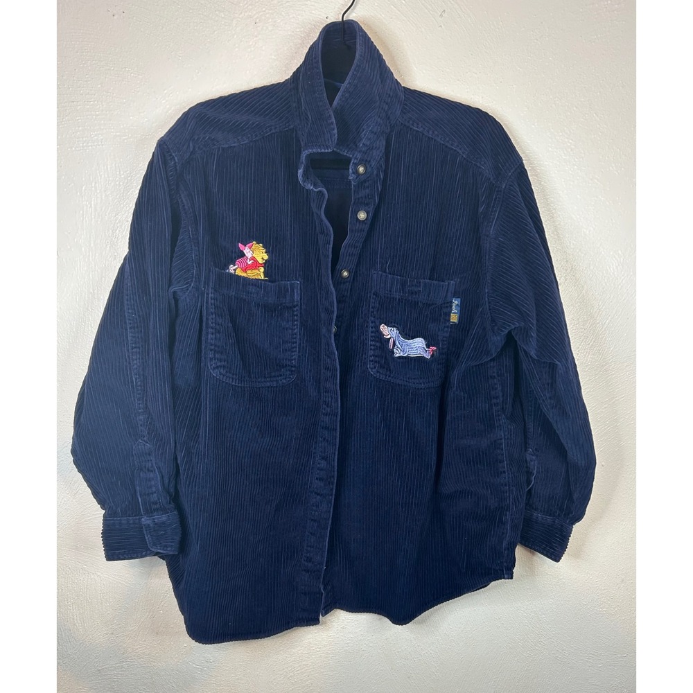 Vintage 90s Disney Winnie the Pooh Corduroy Shirt Navy Blue Large Embroidered